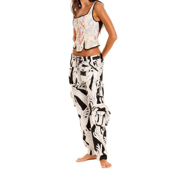 AGUA BENDITA LISINA GLEAM PRINTED DESIGNER CARGO PANTS Size Large - Picture 2 of 9